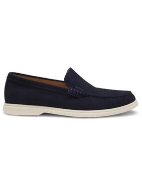 Hugo Boss DEBOSSED-LOGO LOAFERS IN NAVY BLUE SUEDE